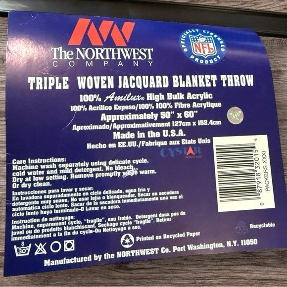 VINTAGE NFL TRIPLE WOVEN JACQUARD BLAKET THROW GB PACKERS - NWT - Picture 3 of 5